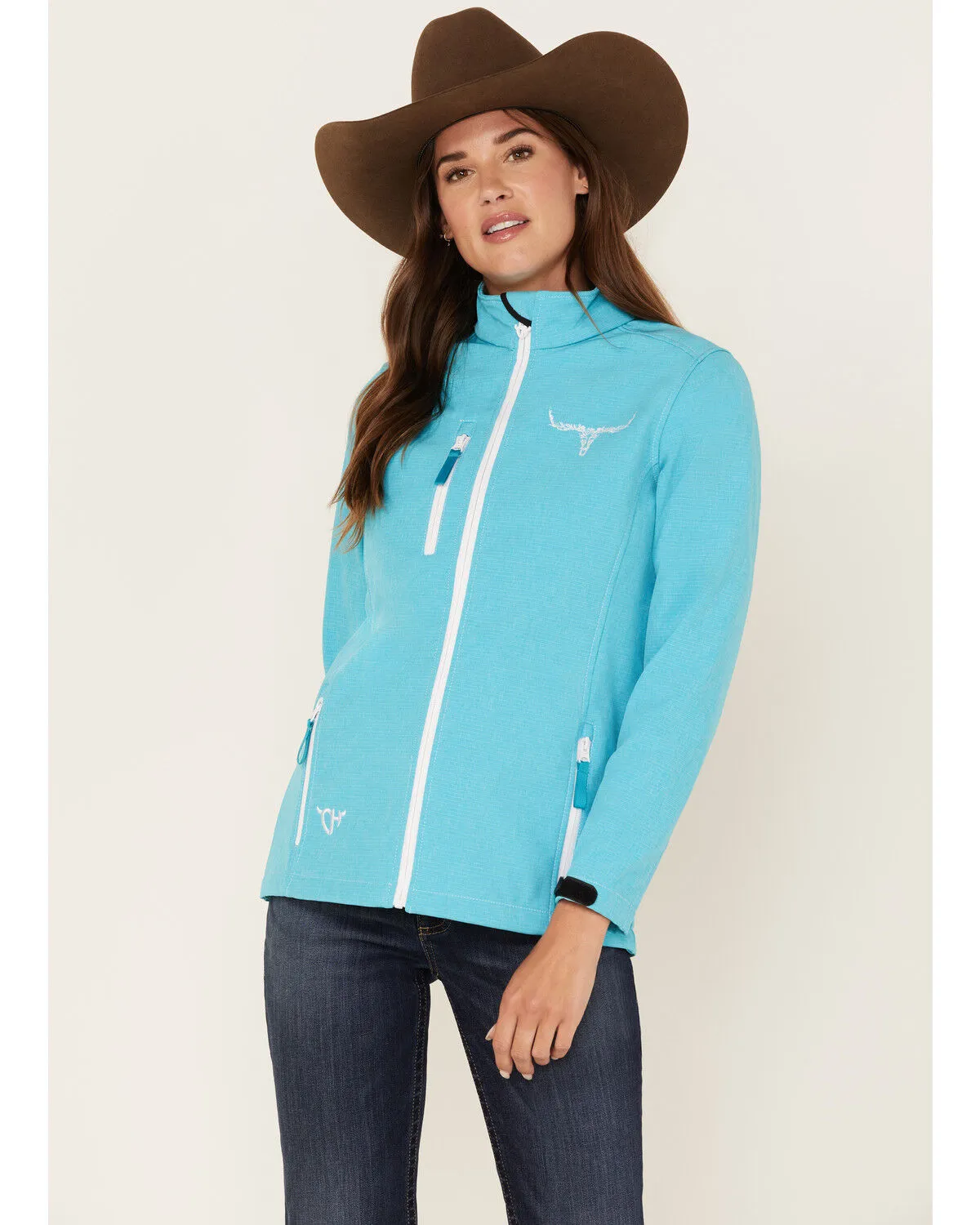 Product Name:  Cowgirl Hardware Women's Embroidered Steer Head Emblem Softshell Jacket