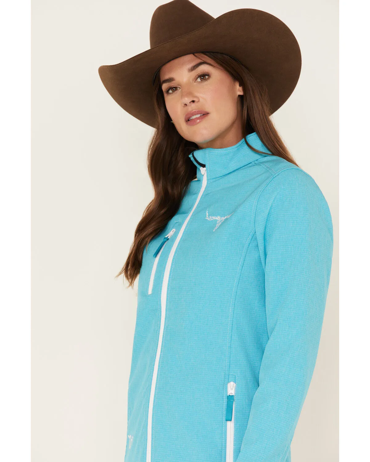 Product Name:  Cowgirl Hardware Women's Embroidered Steer Head Emblem Softshell Jacket