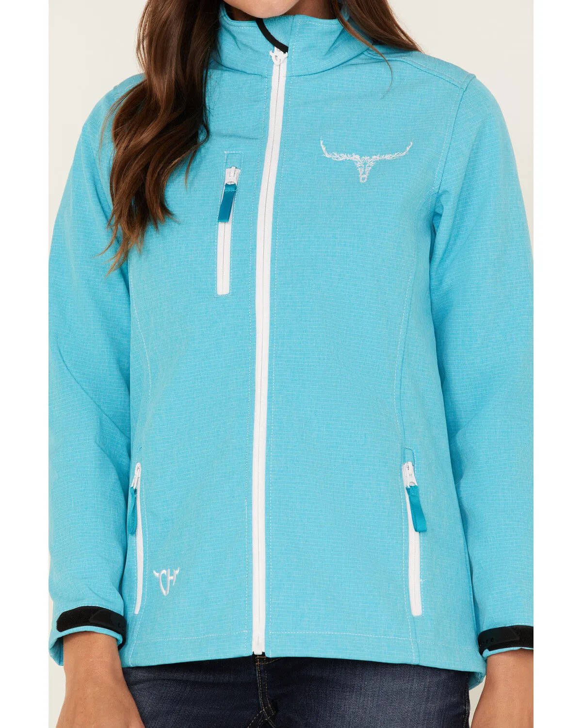 Product Name:  Cowgirl Hardware Women's Embroidered Steer Head Emblem Softshell Jacket