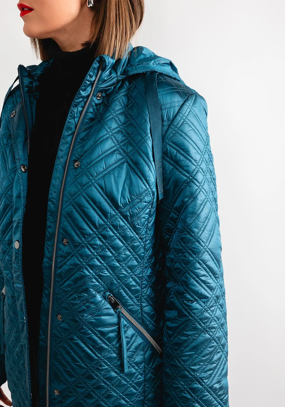 Rabe Quilted Lightweight Hooded Jacket, Teal Blue