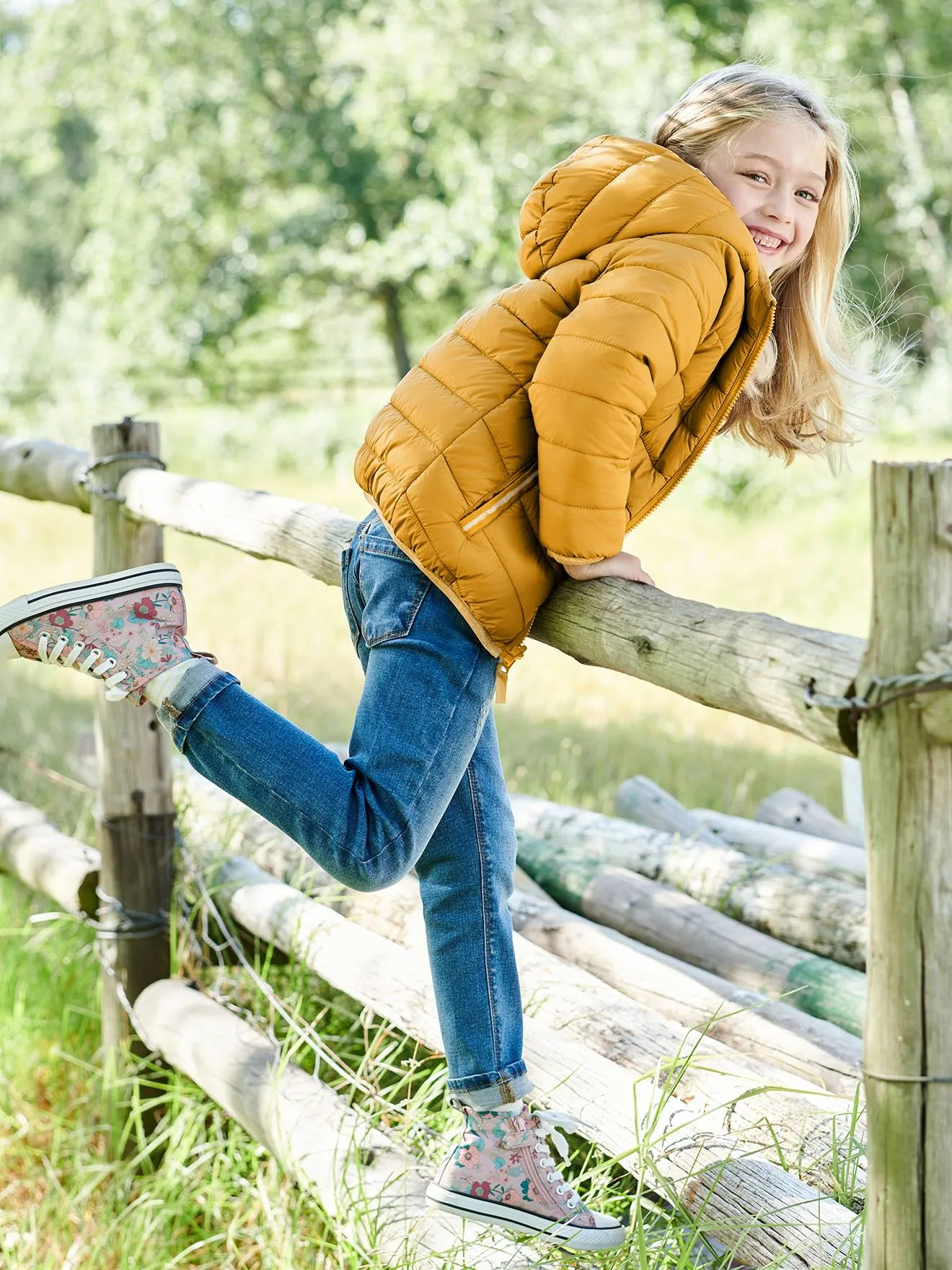 Reversible Lightweight Padded Jacket with Padding in Recycled Polyester, for Girls - 6306