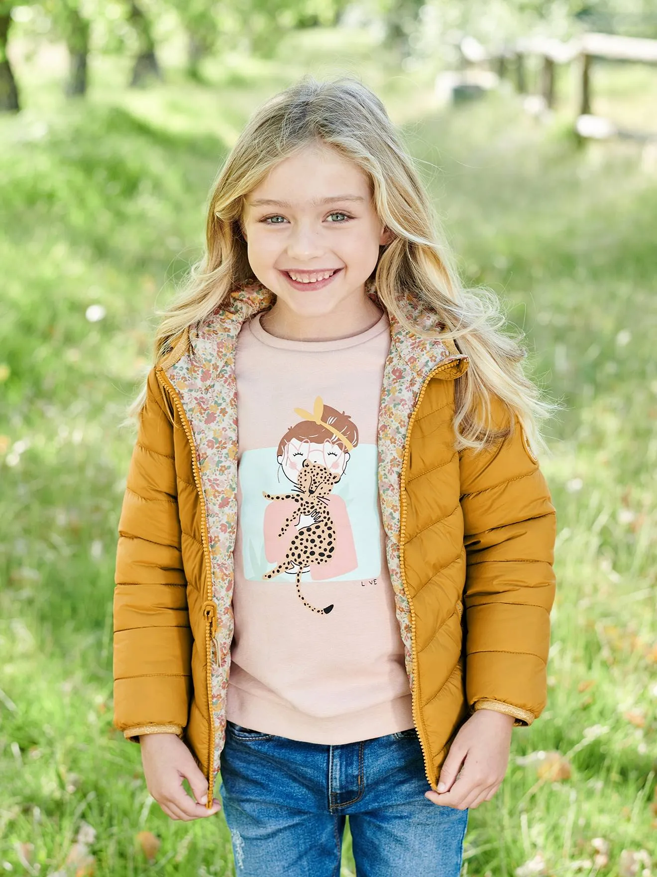 Reversible Lightweight Padded Jacket with Padding in Recycled Polyester, for Girls - 6306