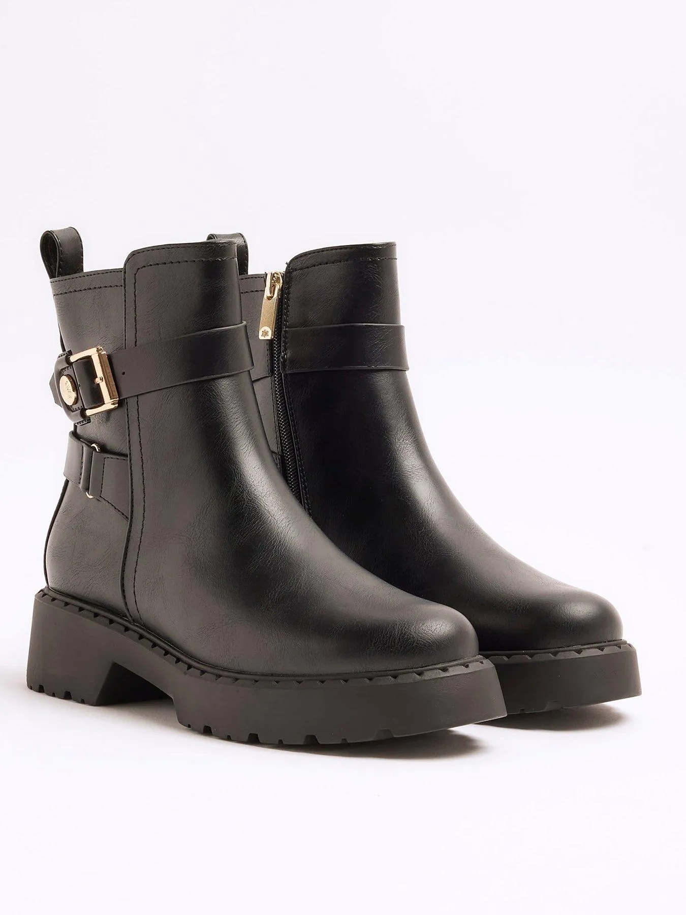 River Island Chunky Buckled Ankle Boot - Black