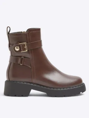 River Island Chunky Buckled Ankle Boot - Brown