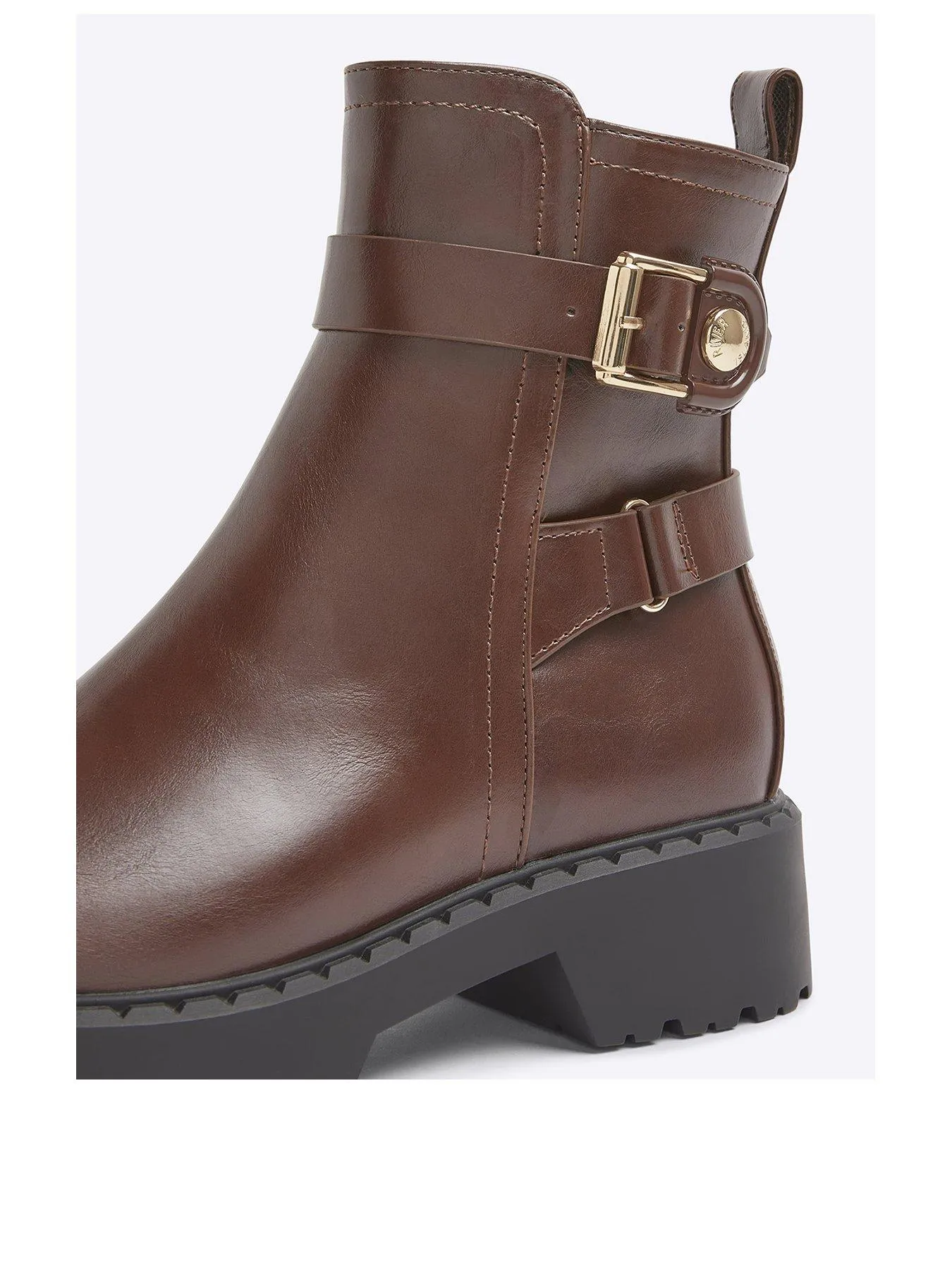 River Island Chunky Buckled Ankle Boot - Brown