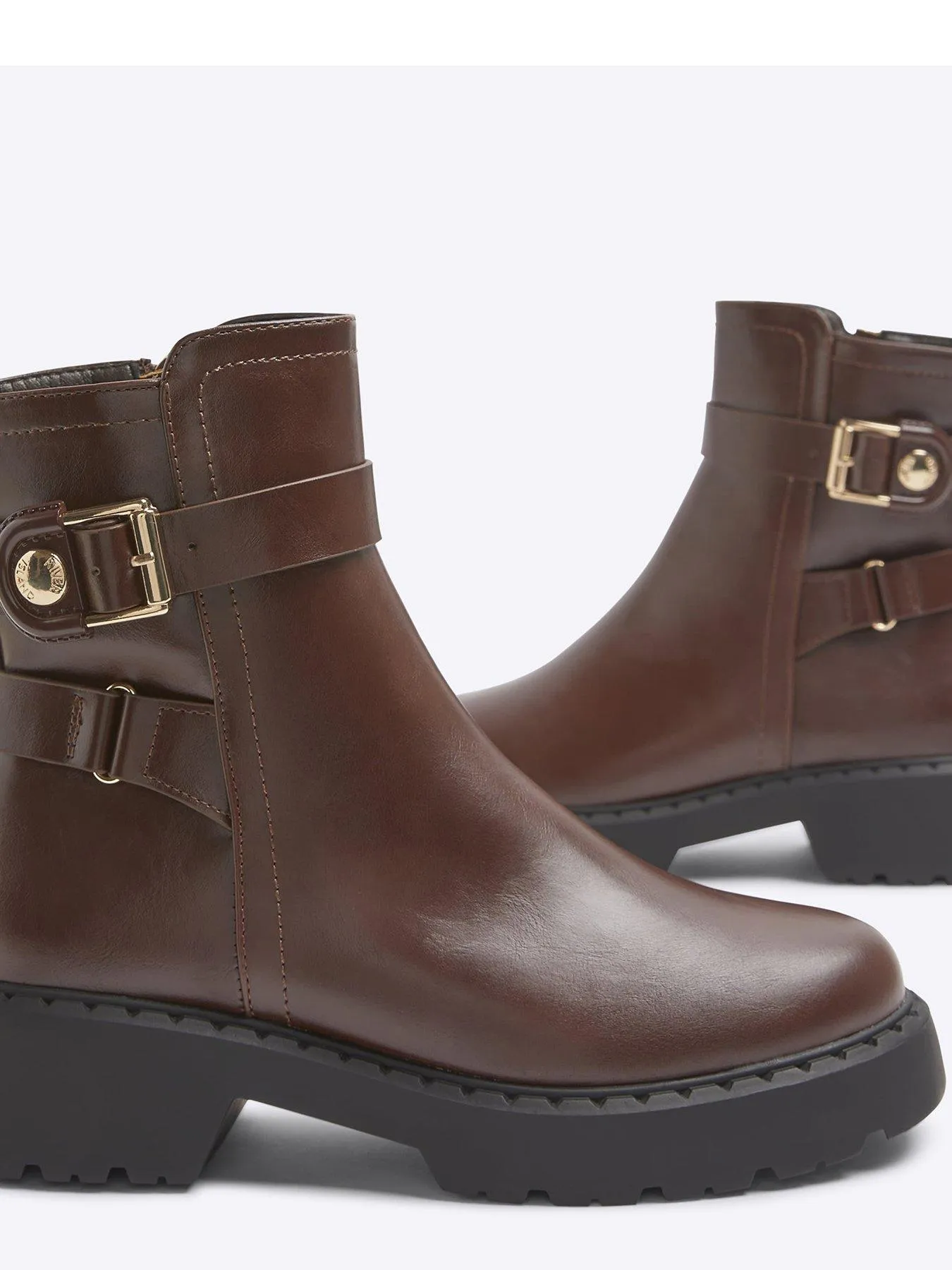 River Island Chunky Buckled Ankle Boot - Brown