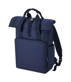 Roll top recycled twin handle laptop backpack one size navy dusk Bagbase