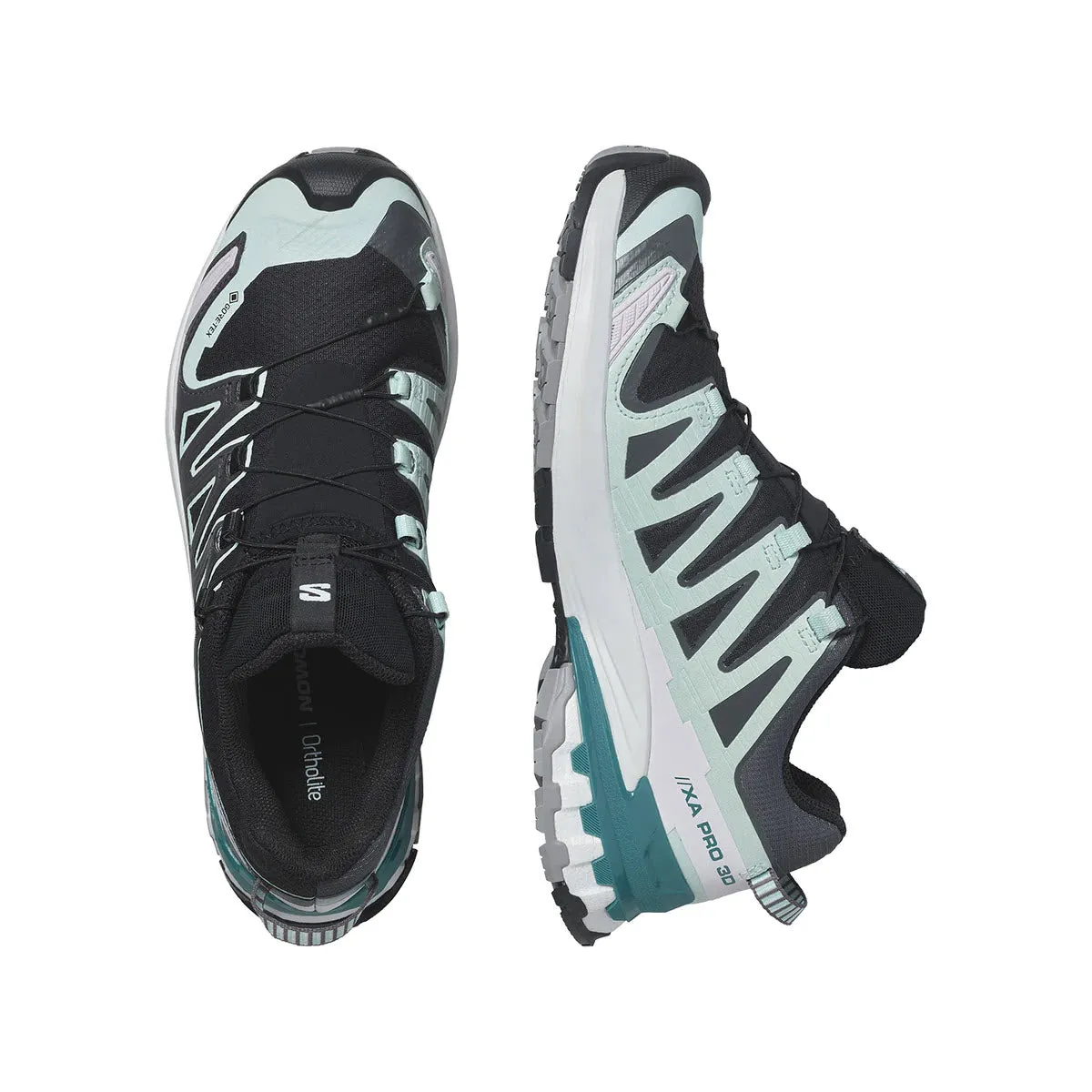 SALOMON XA PRO 3D V9 GTX BLACK/BLEACHED AQUA/HARBOR BLUE - WOMENS