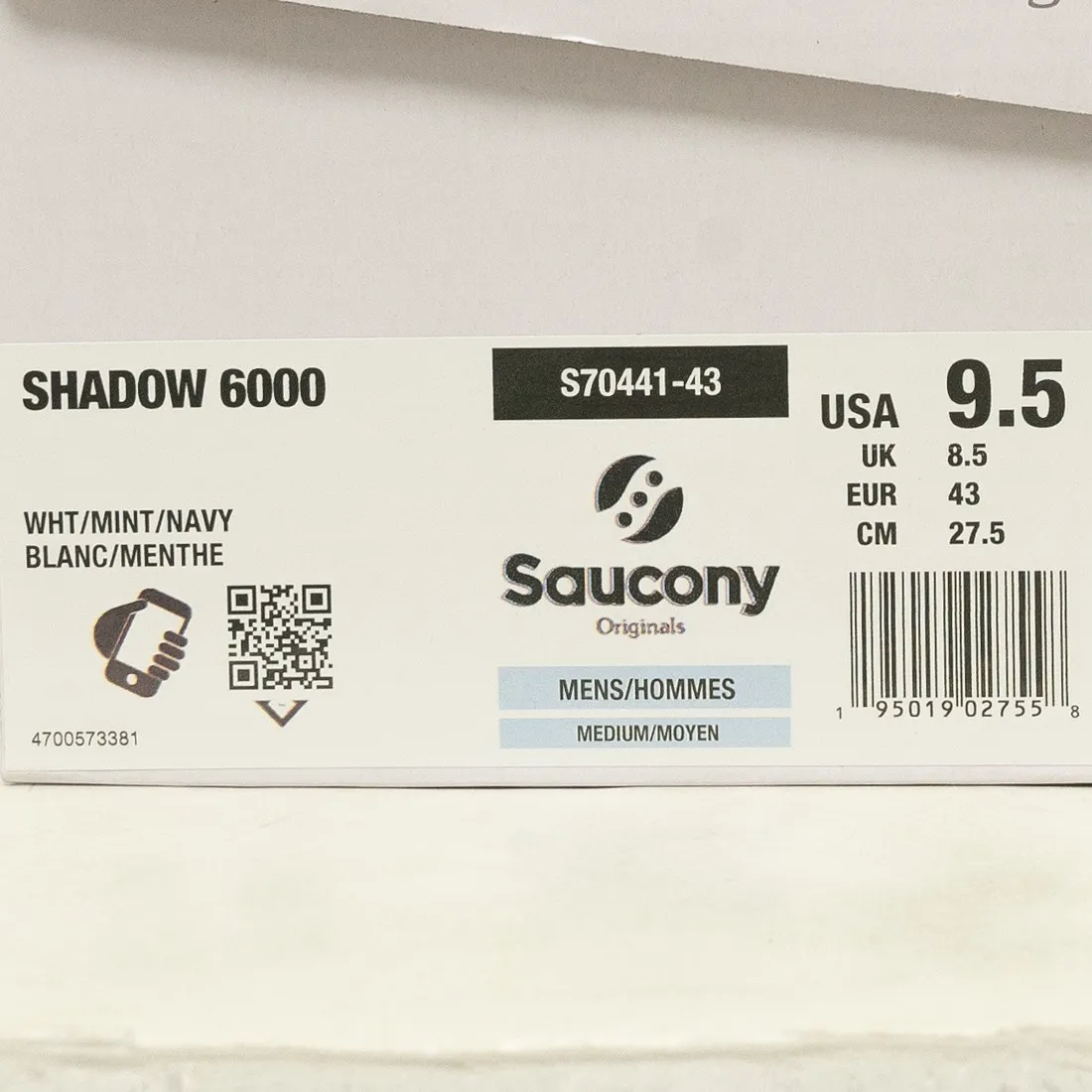 Saucony Men Shadow 6000 (white / mint / navy)