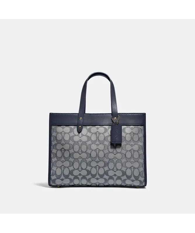 Shop COACH Field Tote 30 In Signature Jacquard | Navy