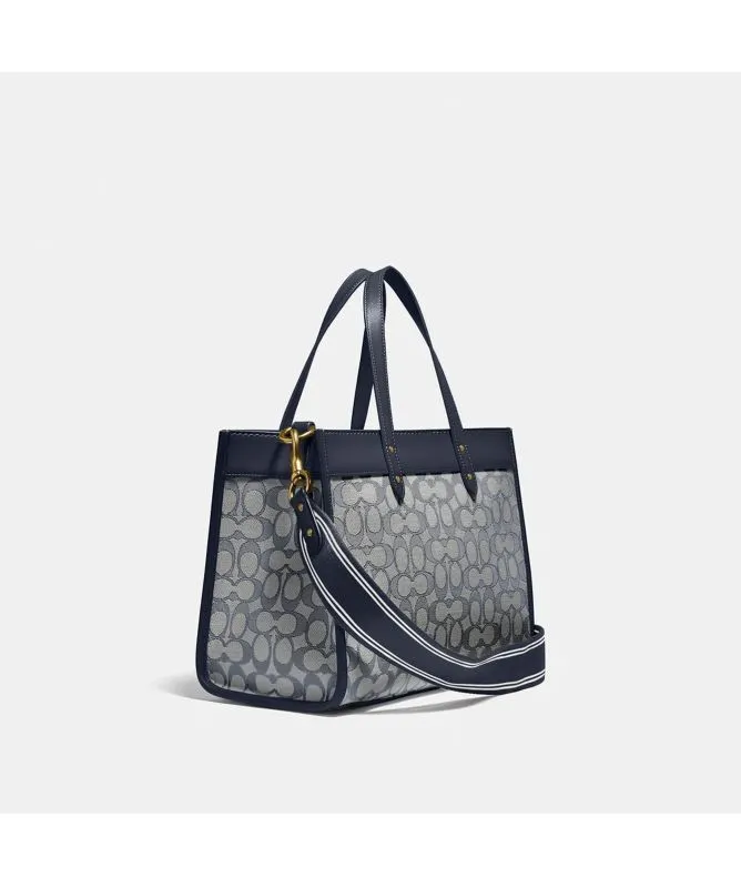 Shop COACH Field Tote 30 In Signature Jacquard | Navy