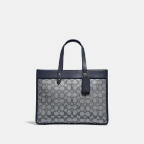 Shop COACH Field Tote 30 In Signature Jacquard | Navy