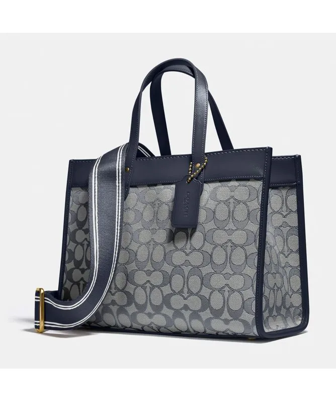 Shop COACH Field Tote 30 In Signature Jacquard | Navy