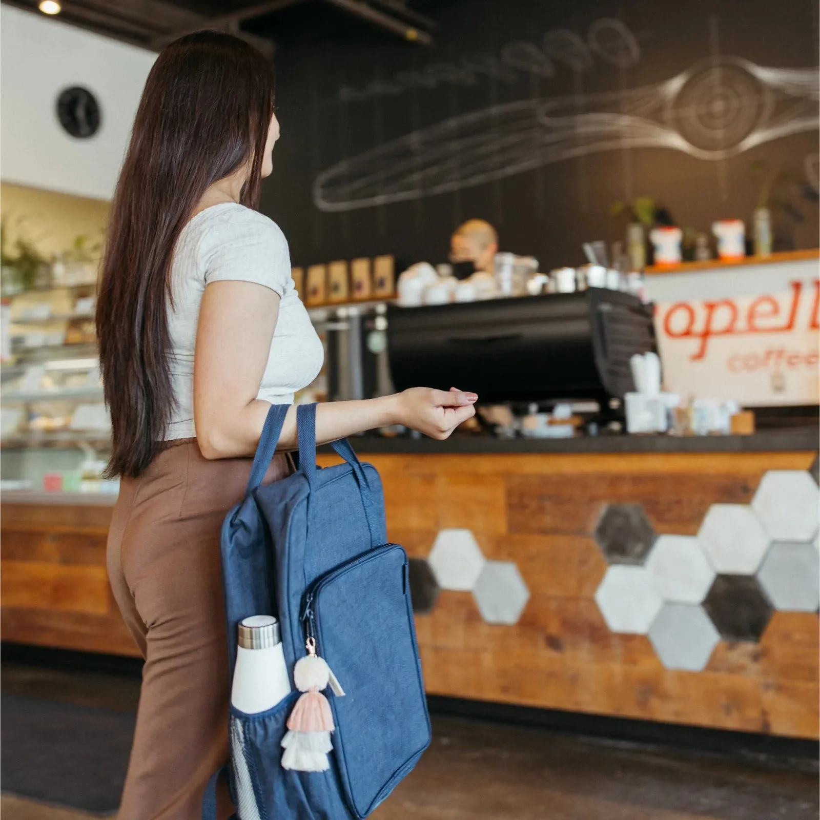 So Young All Day Backpack | Pin Stripe, Navy + Ecru