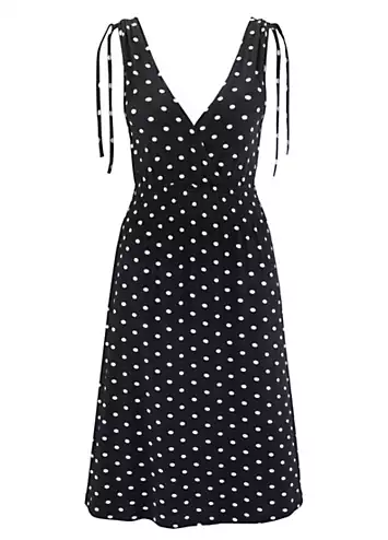 Spot Print V-Neck Sleeveless Wrap Midi Dress by Aniston | Look Again