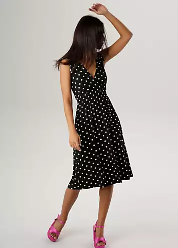 Spot Print V-Neck Sleeveless Wrap Midi Dress by Aniston | Look Again