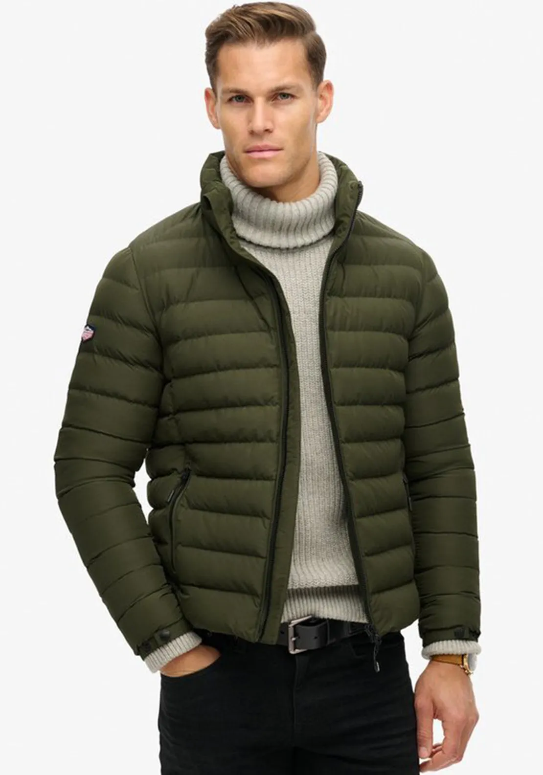 Superdry Fuji Embroidered Padded Jacket, Dusty Olive Green