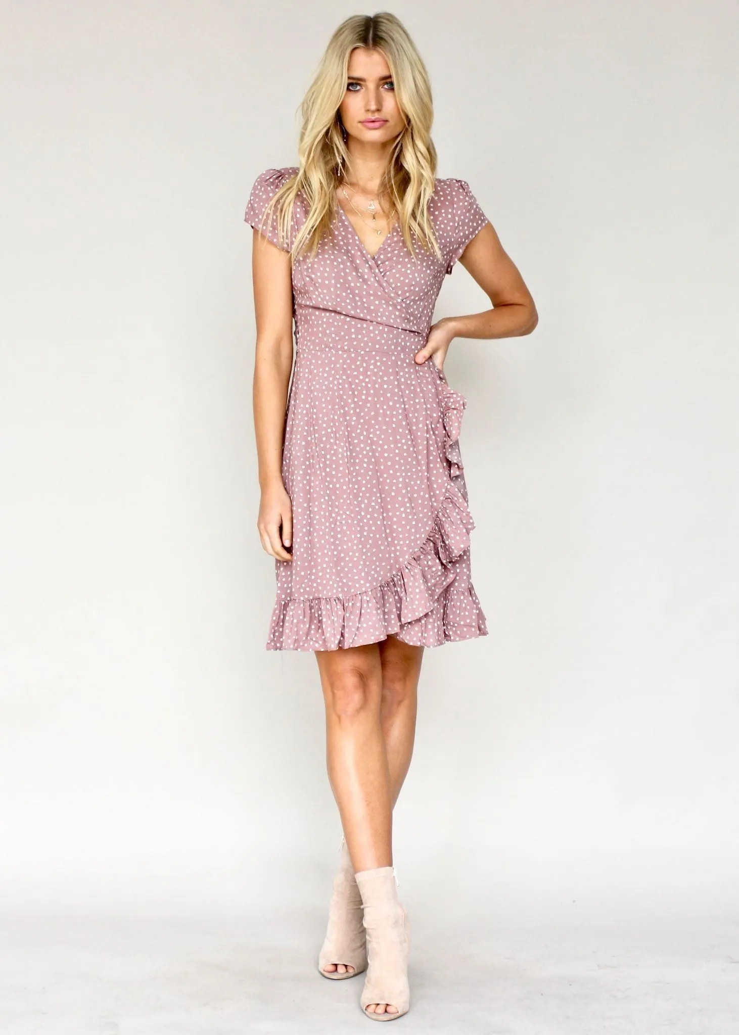 Total Eclipse Wrap Dress - Mauve Dot