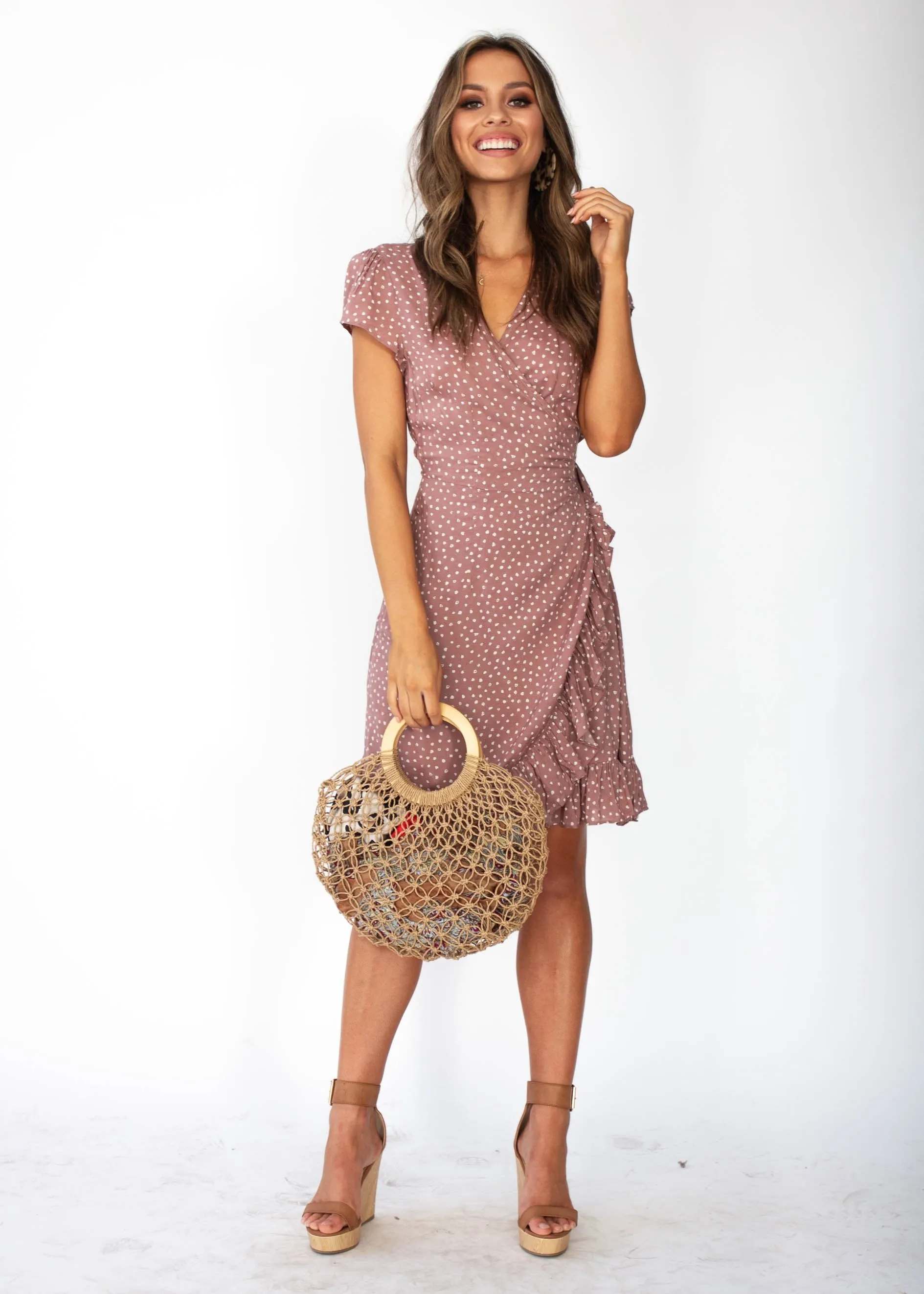 Total Eclipse Wrap Dress - Mauve Dot