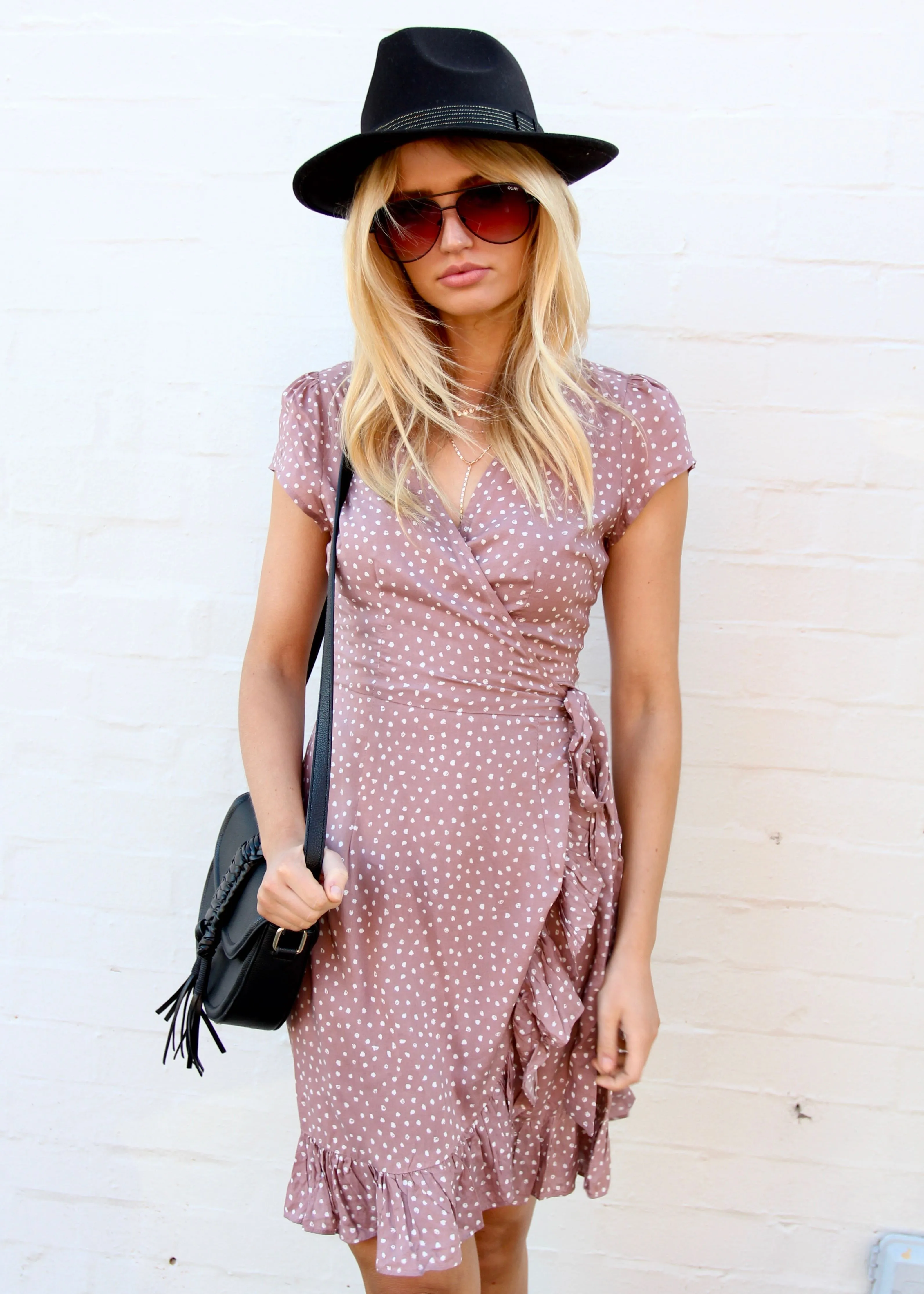 Total Eclipse Wrap Dress - Mauve Dot