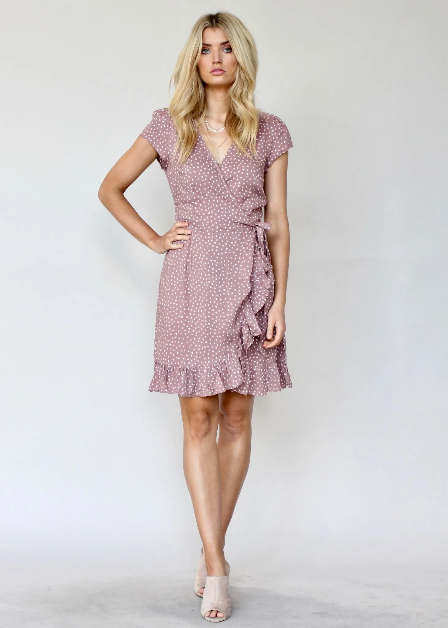 Total Eclipse Wrap Dress - Mauve Dot