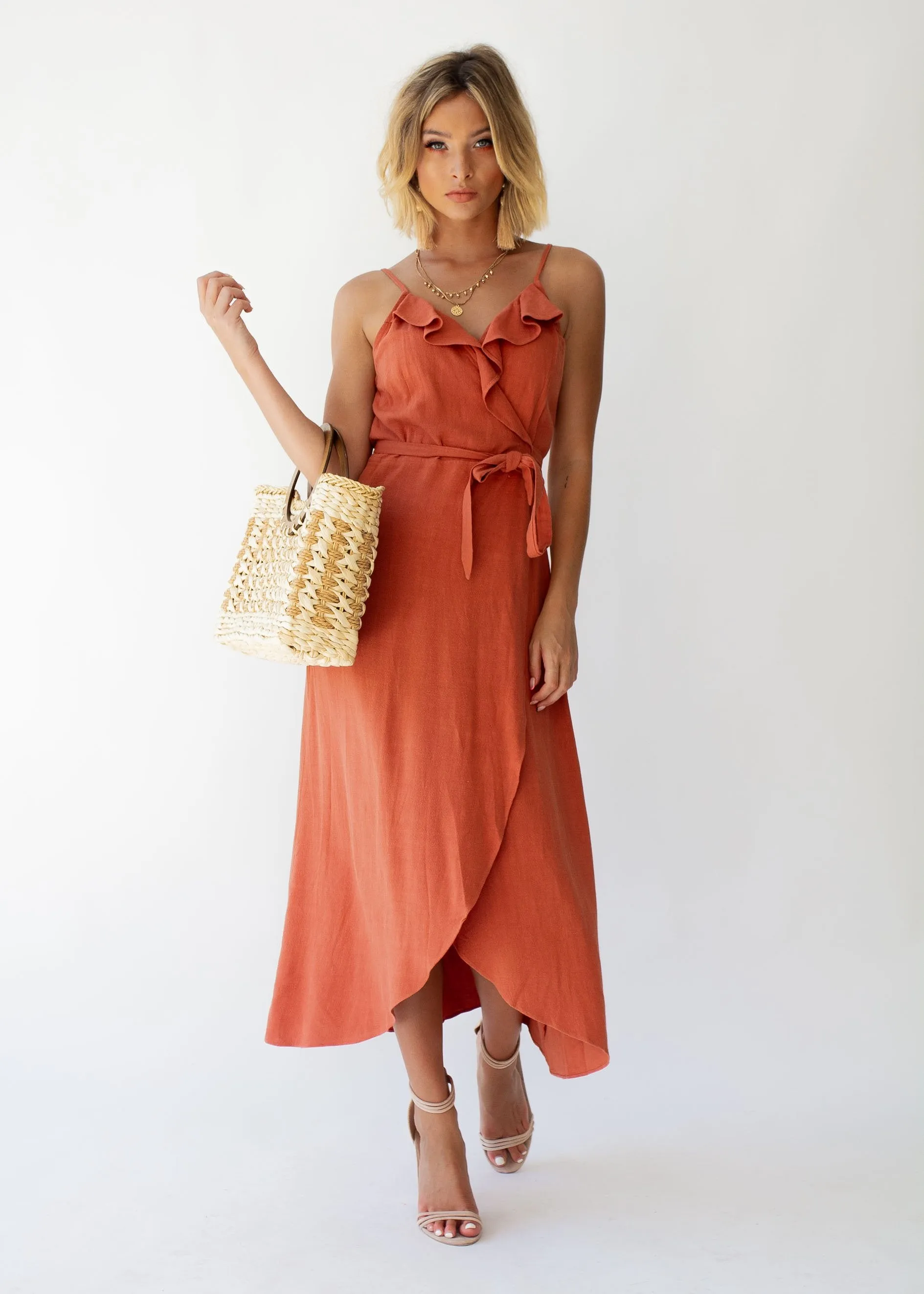 Toulouse Linen Wrap Dress - Terracotta