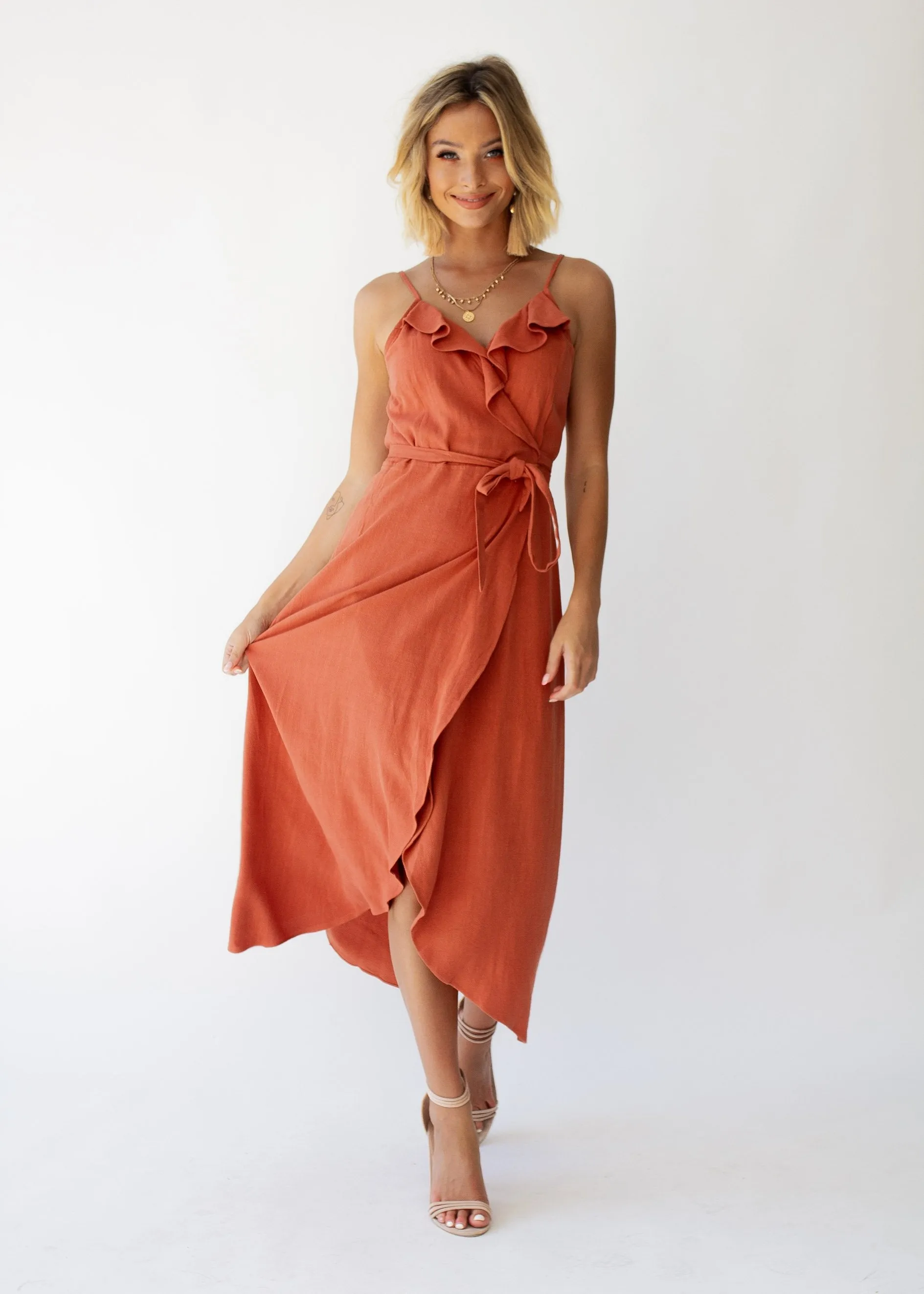 Toulouse Linen Wrap Dress - Terracotta