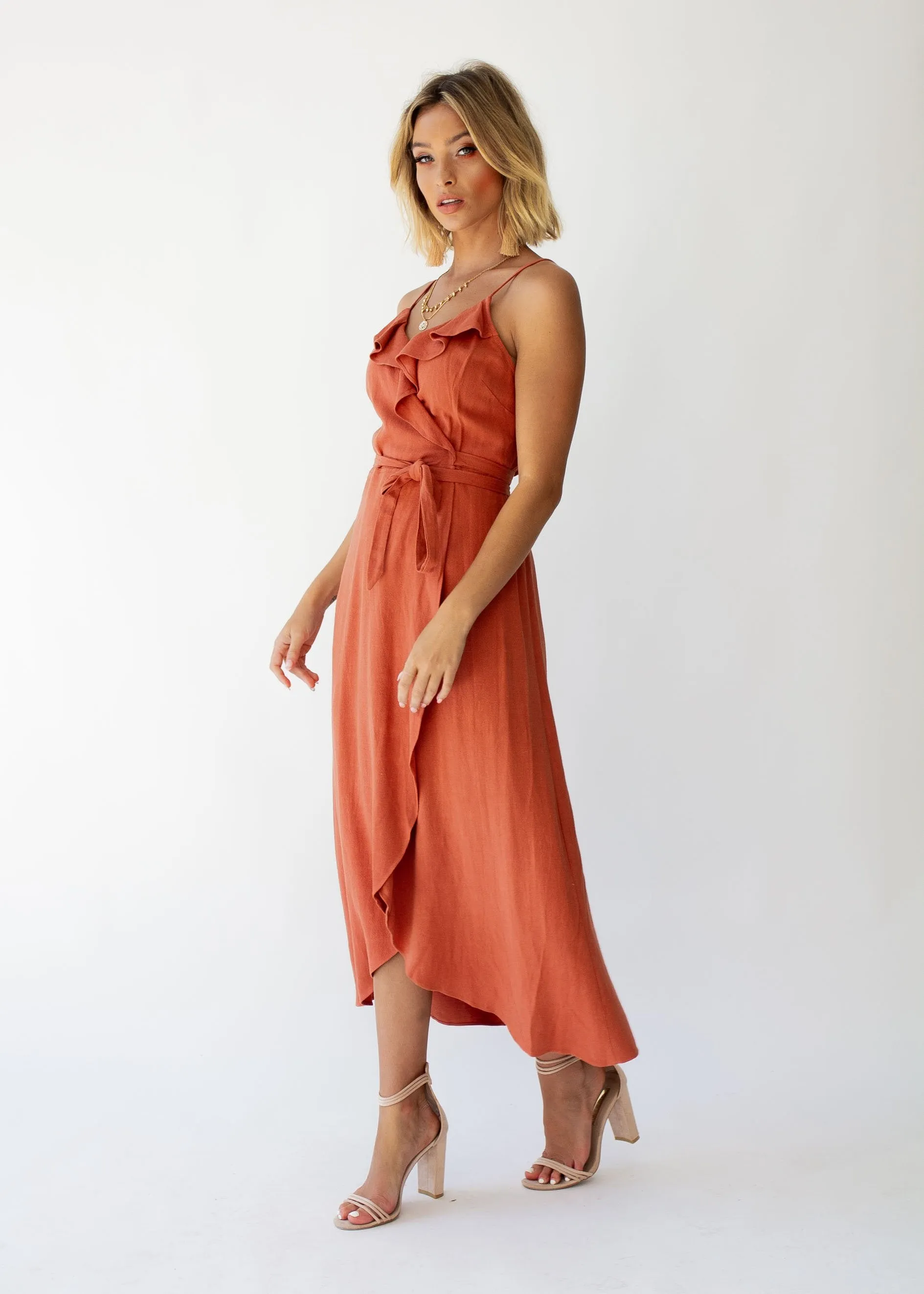 Toulouse Linen Wrap Dress - Terracotta