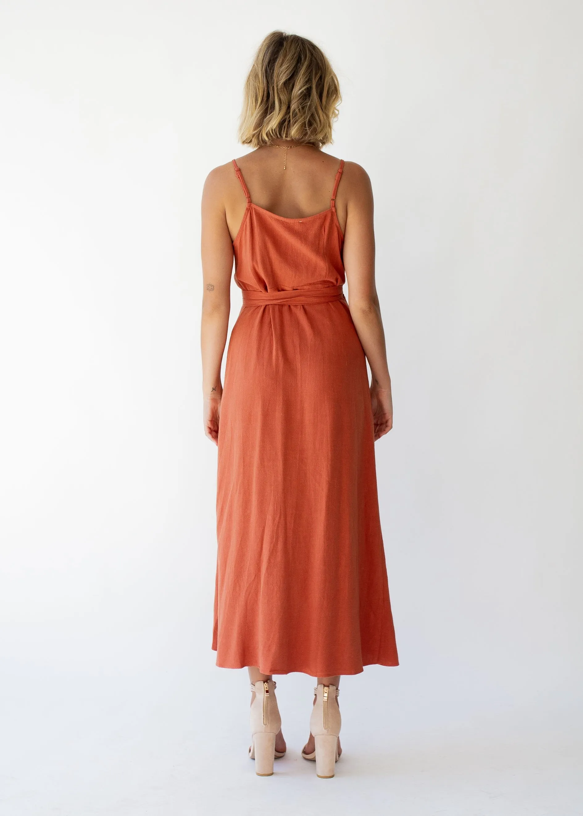 Toulouse Linen Wrap Dress - Terracotta