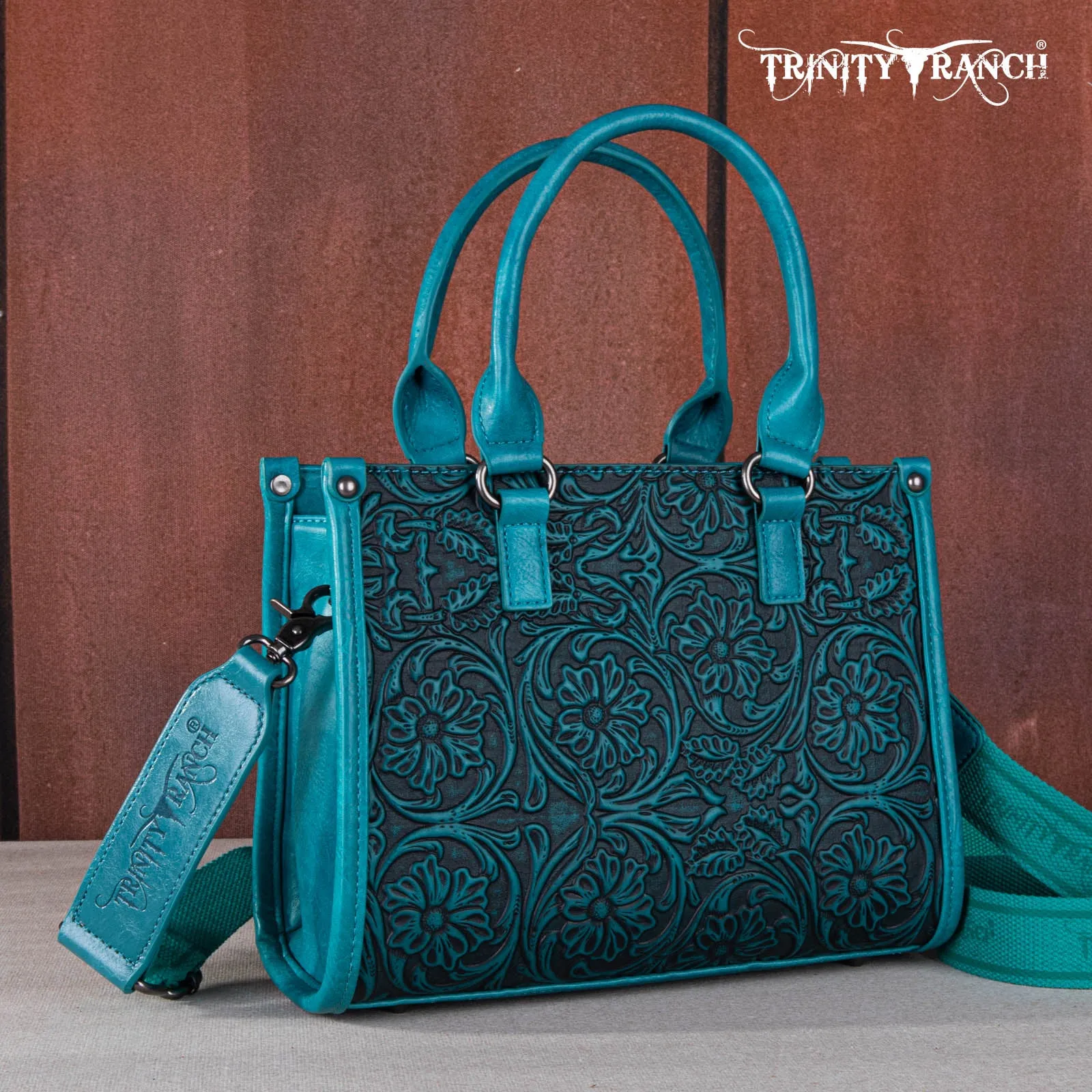 TR164-8250B  Trinity Ranch Floral Tooled Concealed Carry Tote/Crossbody