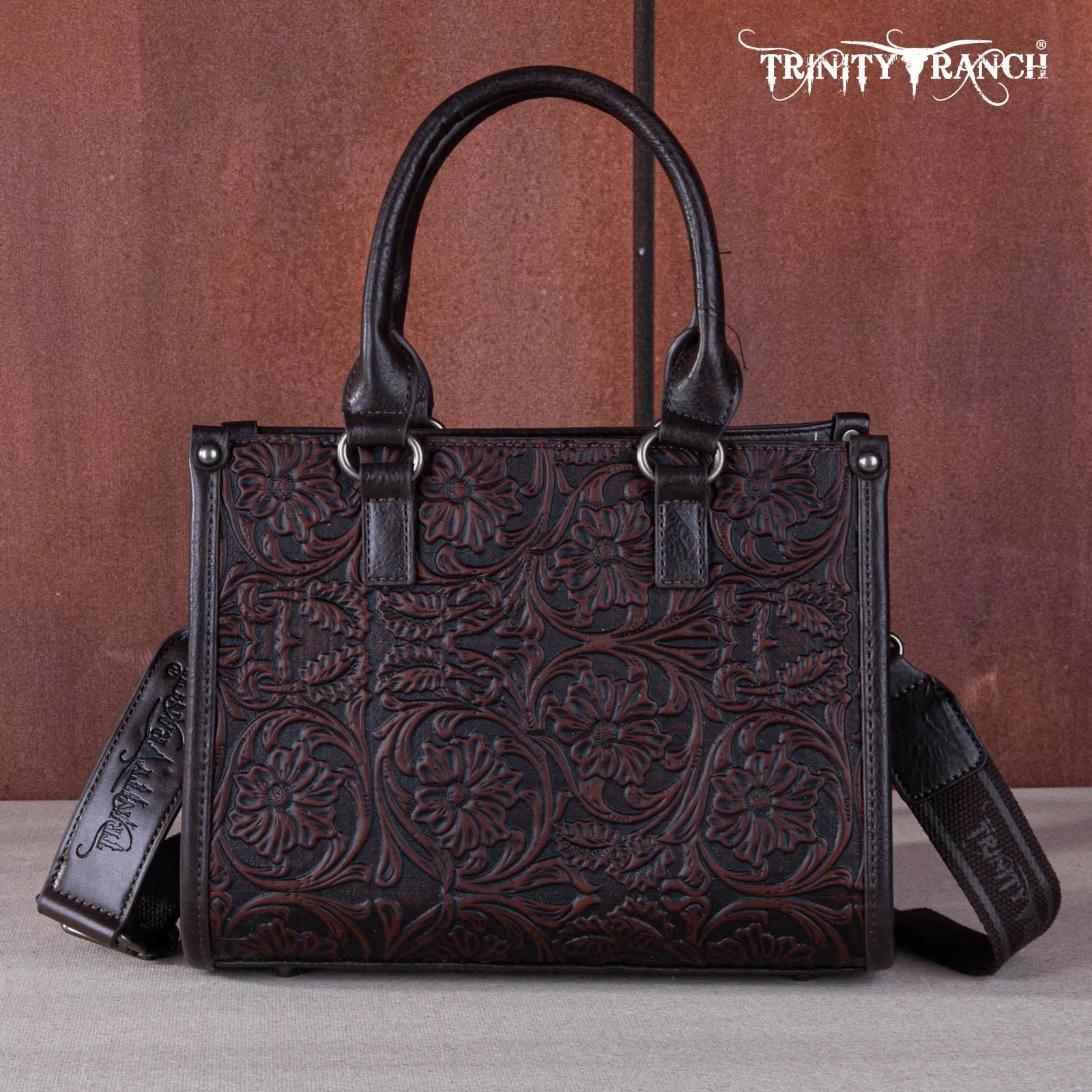 TR164-8250B  Trinity Ranch Floral Tooled Concealed Carry Tote/Crossbody