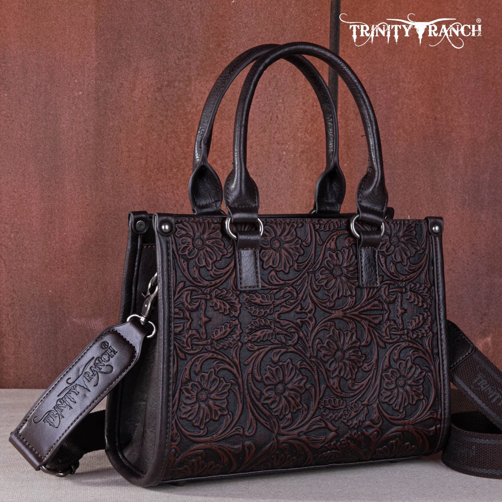 TR164-8250B  Trinity Ranch Floral Tooled Concealed Carry Tote/Crossbody