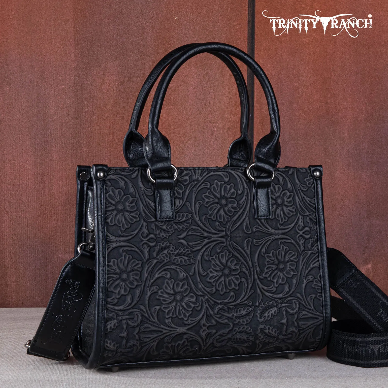 TR164-8250B  Trinity Ranch Floral Tooled Concealed Carry Tote/Crossbody