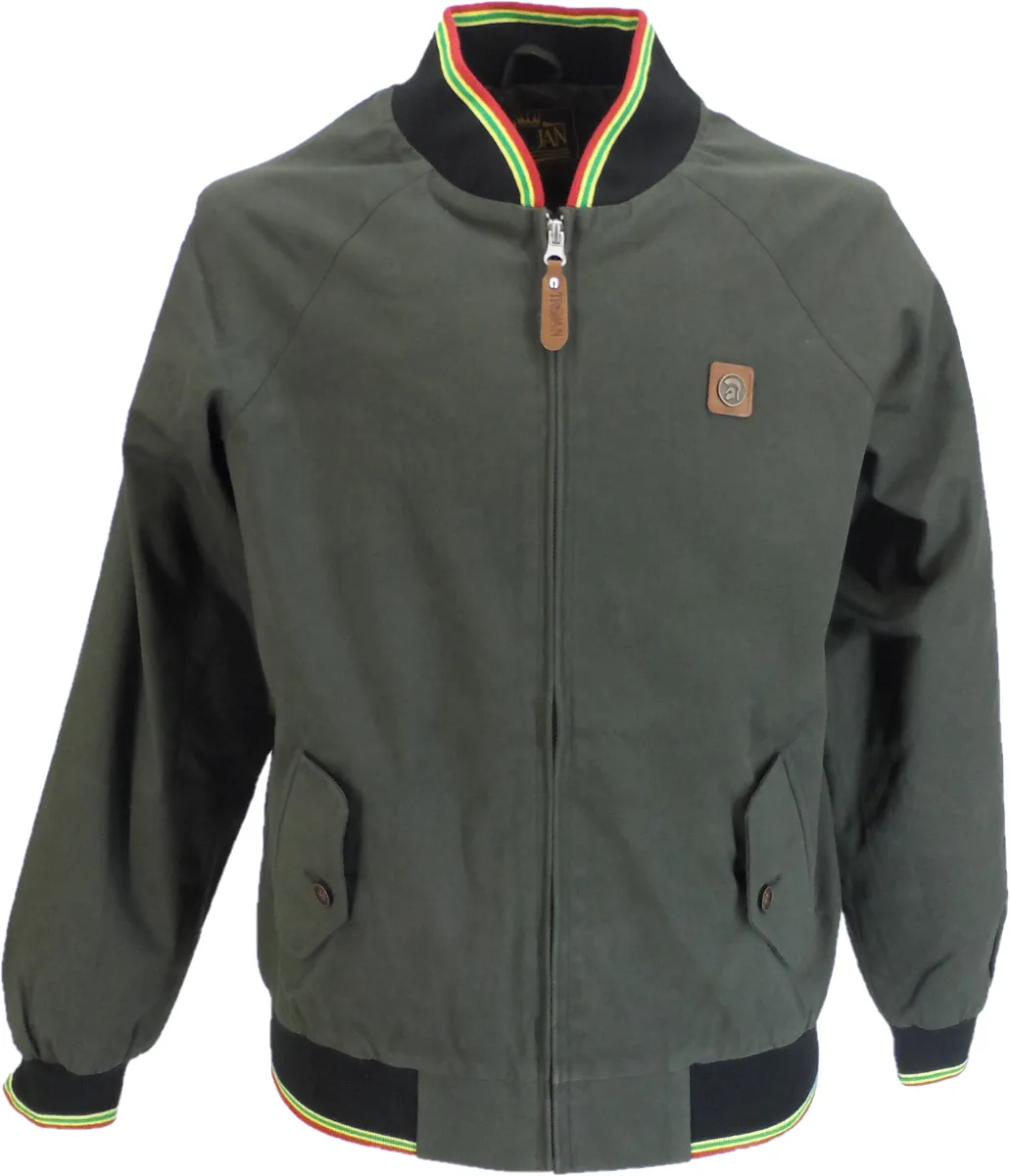 Trojan Mens Green Rasta Trim Classic Harrington Monkey Jacket