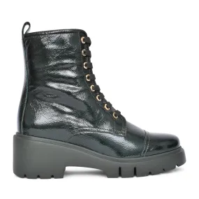 UNISA JULIET PATENT GREEN MILITARY ANKLE BOOT