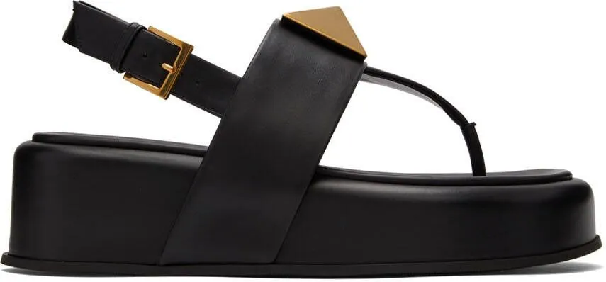 Valentino Garavani Black One Stud Flat Sandals