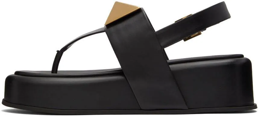 Valentino Garavani Black One Stud Flat Sandals