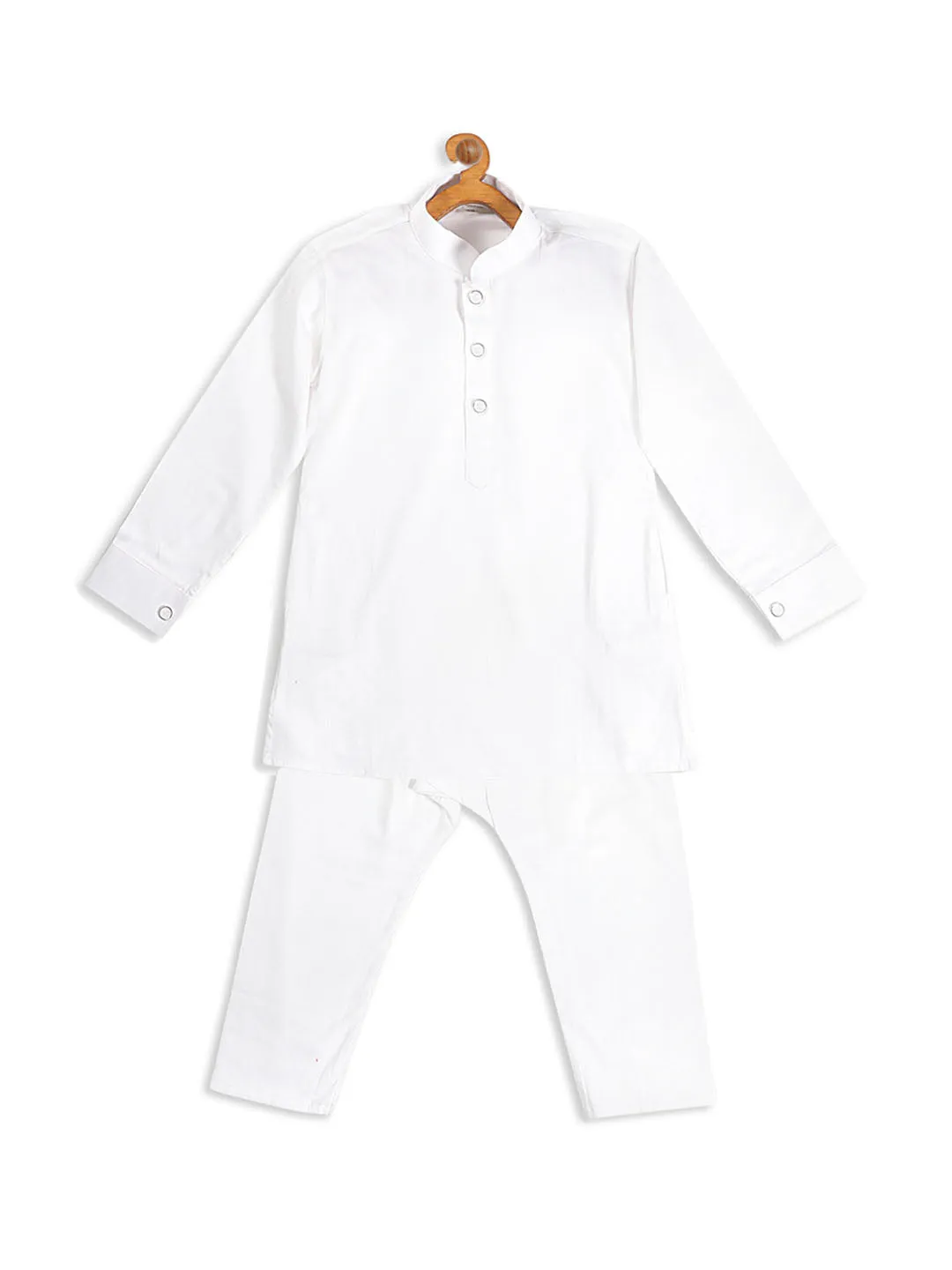 VASTRAMAY SISHU Boy's White Kurta Pyjama Set With Blue Dot Print Nehru Jacket