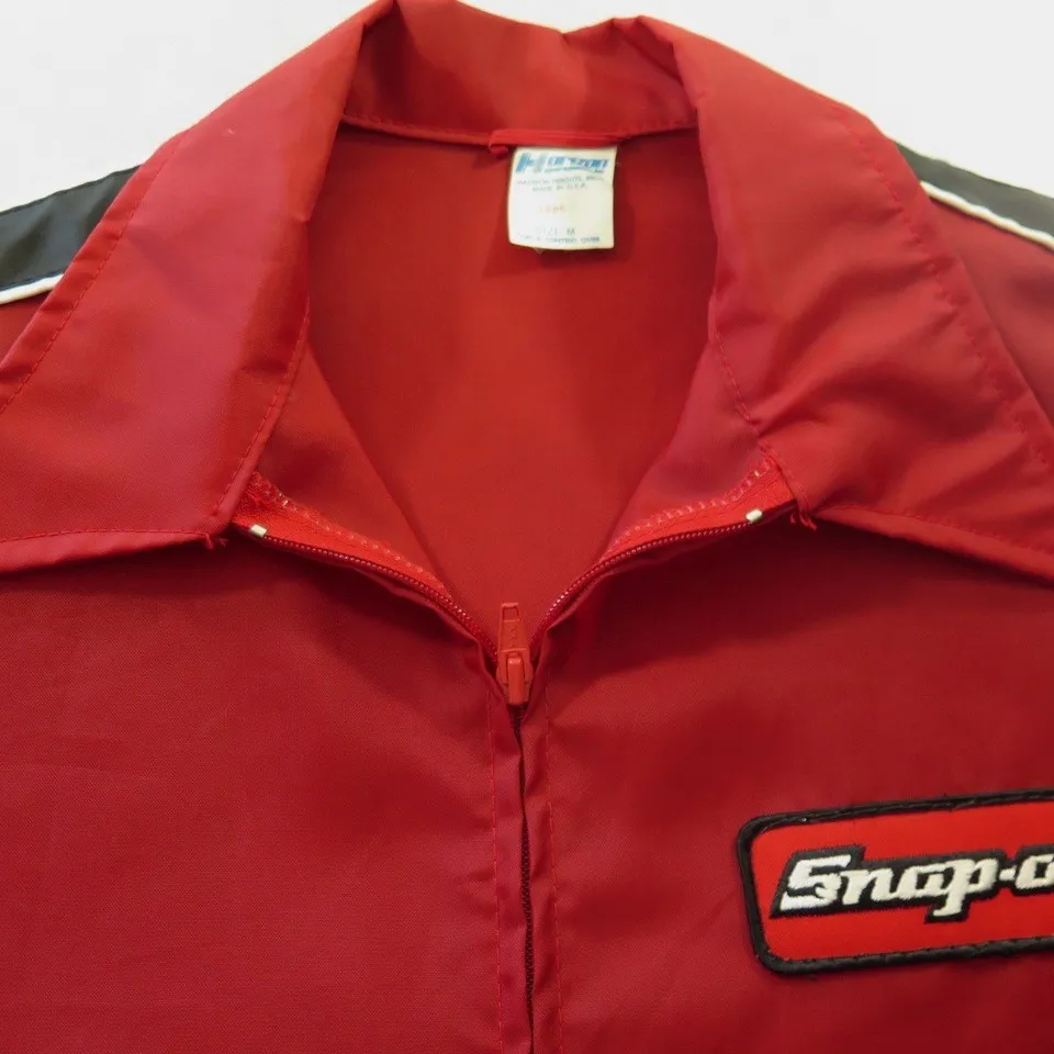 Vintage 70s Snap On Racing Jacket Red Racer Stripe Wide Collar M NOS Deadstock