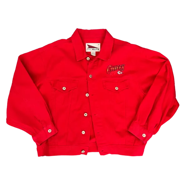 WESTSIDE STOREY VINTAGE | VINTAGE 90S PROLITE DENIM KC CHIEFS JACKET- RED