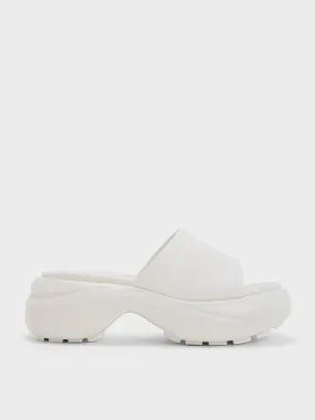 Wide-Strap Curved Platform Sports Sandals - White