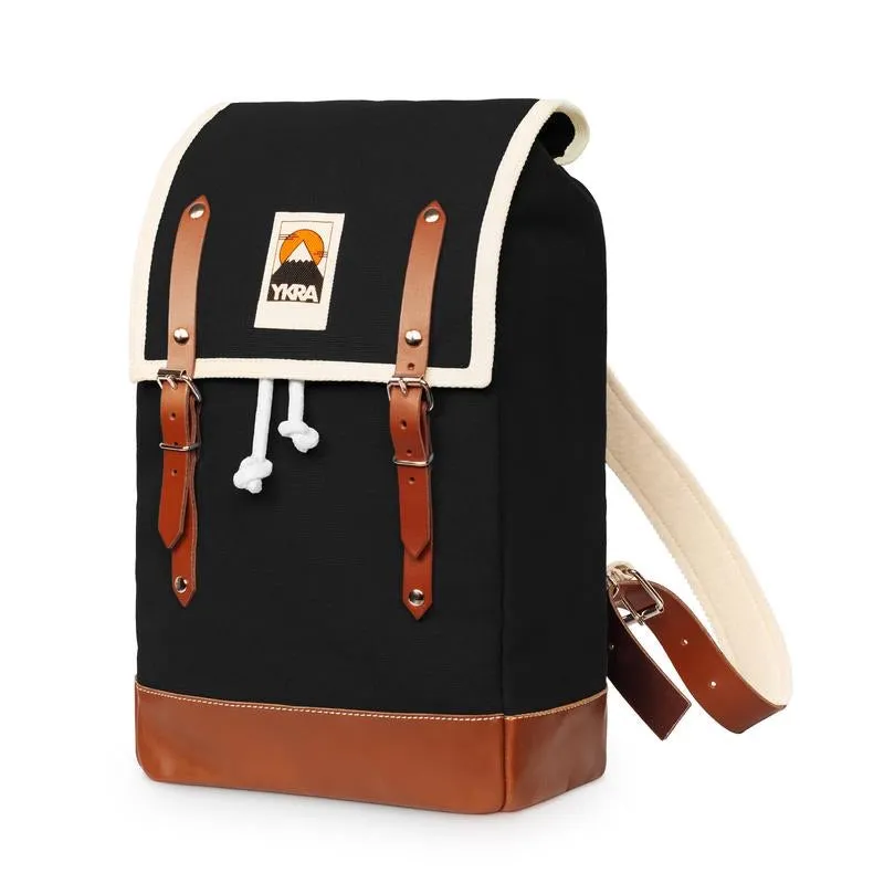 YKRA Matra Mini Leather Strap Backpack - BLACK