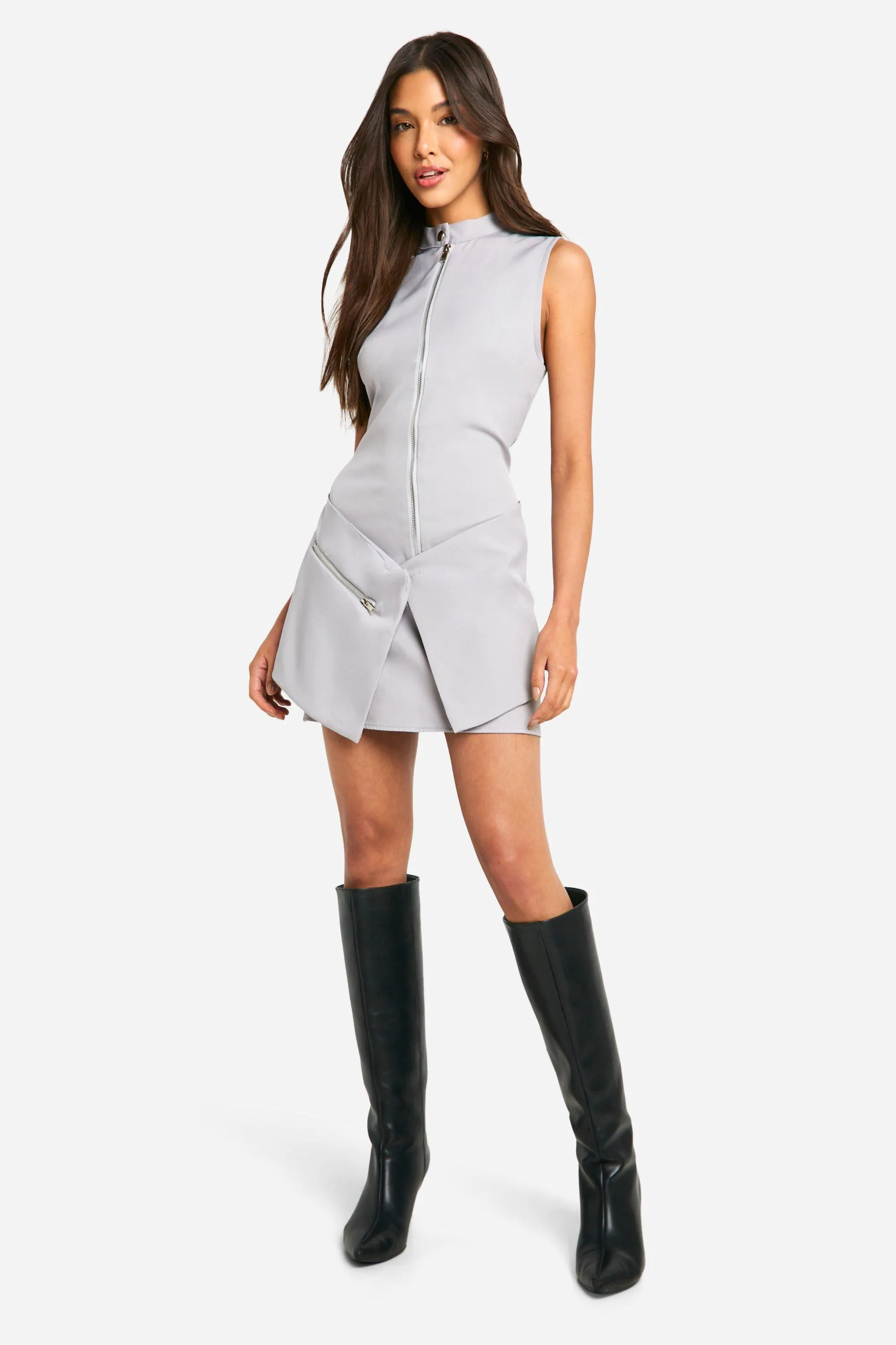 Zip Wrap Front Mini Dress